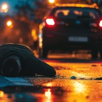 a-person-lying-face-down-on-a-wet-street-at-night