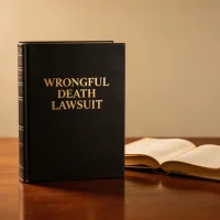 black-book-titled-wrongful-death-lawsuit-stands-upright-on-a-wooden-table