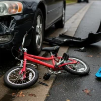damaged-car-and-child-bicycle-after-road-traffic-accident-on-street damaged-car-and-child-bicycle-after-road-traffic-accident-on-street