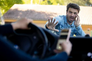 woman driving and using smartphone about to hit pedestrian woman driving and using smartphone about to hit pedestrian
