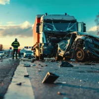 police-investigating-a-truck-and-car-accident-on-a-busy-road