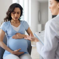 pregnant-woman-looking-worried-while-discussing-health-concerns-with-doctor-in-clinic